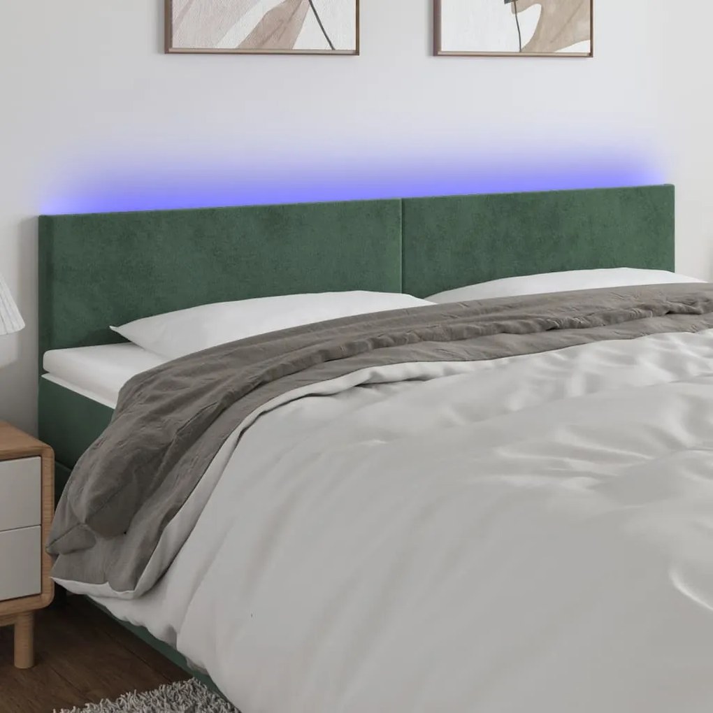 vidaXL Tăblie de pat cu LED, verde închis, 160x5x78/88 cm, catifea