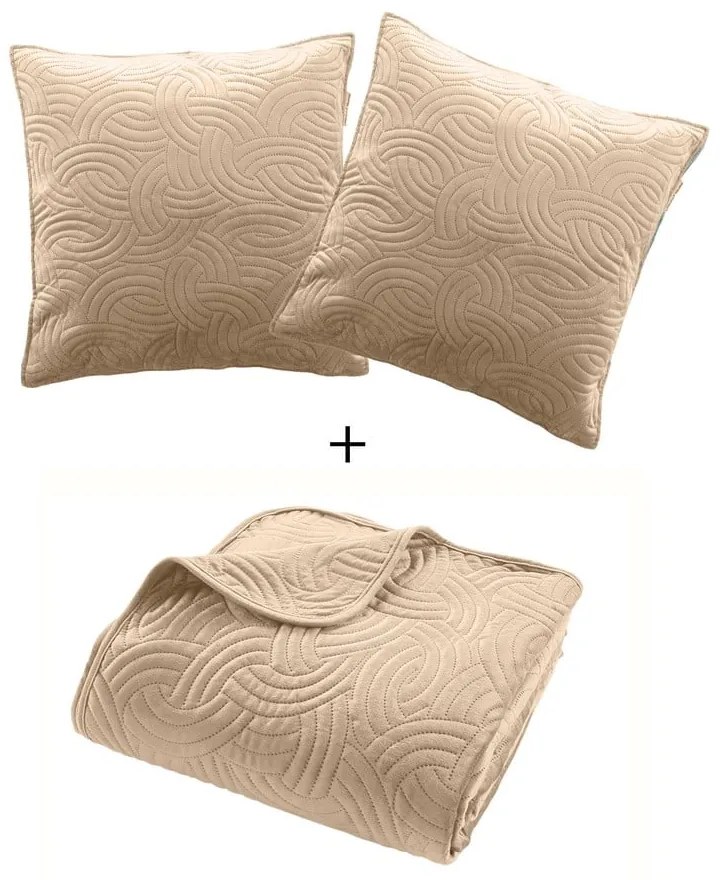 Set cuvertură și față de pernă maro deschis din catifea 240x260 cm Solange – douceur d'intérieur