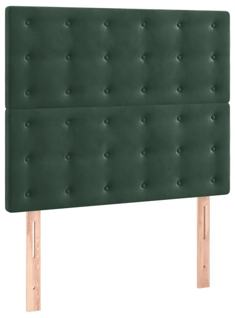 Pat continental cu saltea si LED verde inchis 80x200 cm catifea Verde inchis, 80 x 200 cm, Nasturi de tapiterie