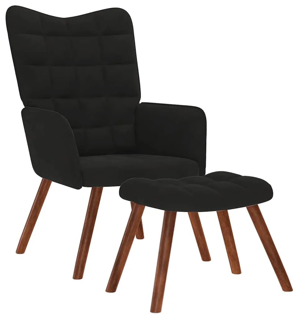 vidaXL Scaun de relaxare cu taburet, negru, catifea