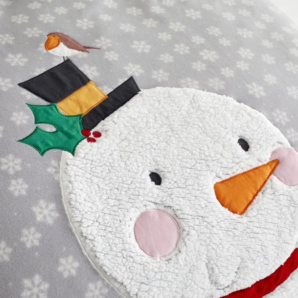 Lenjerie de pat din fleece Catherine Lansfield Cosy Snowman, 135 x 200 cm, gri