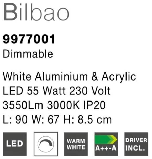 Lustra LED aplicata design modern geometric BILBAO 55W alba NVL-9977001
