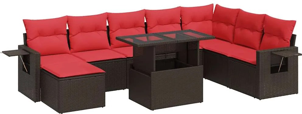 vidaXL Set mobilier grădină perne 9 piese maro poliratan/lemn acacia
