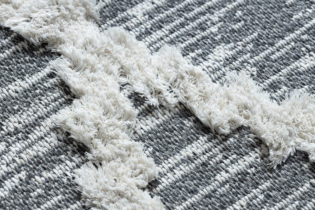 Covor ECO SISAL BOHO MOROC Caro 22297 franjuri - două niveluri de lână gri / cremă, covor reciclat