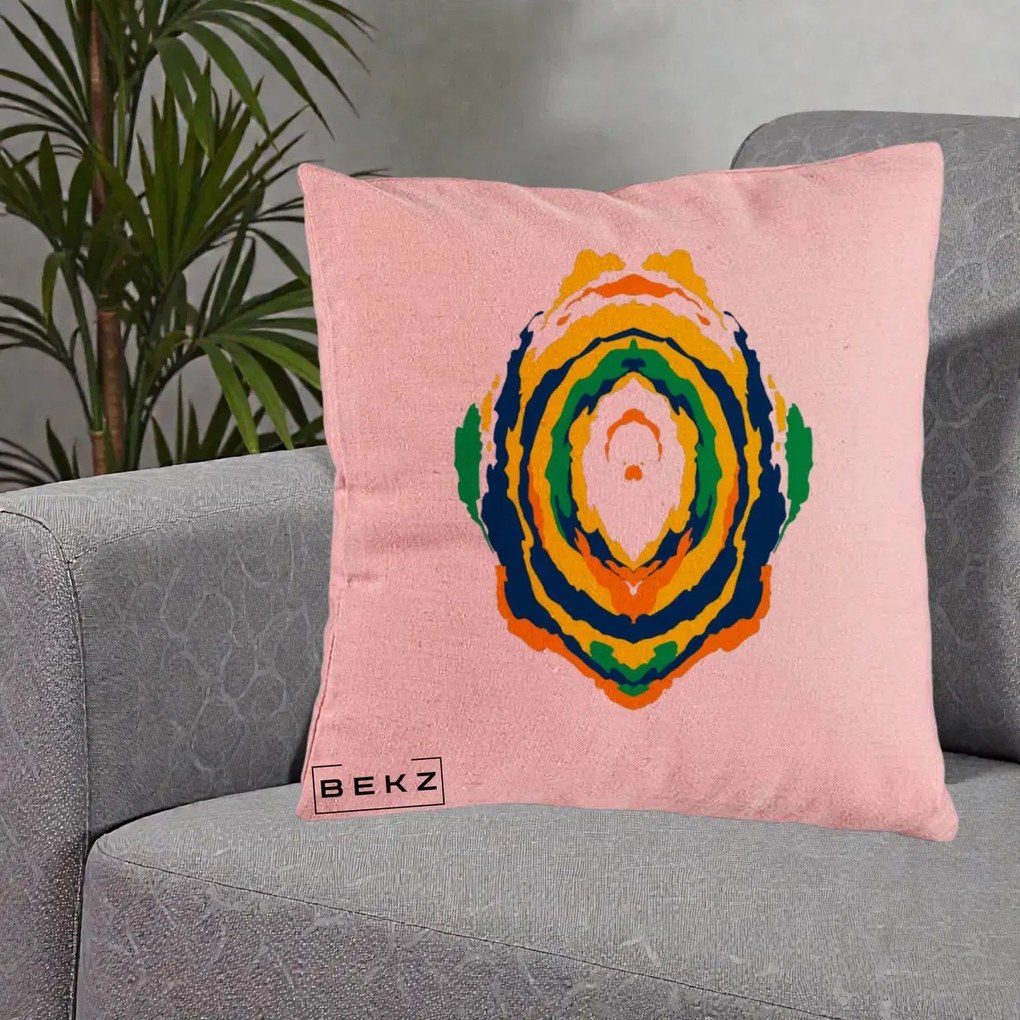 Perna Decorativa Oval Abstract Multicolor, 40x40 cm, Roz, Husa Detasabila, Perna Inclusa, BEKZ®