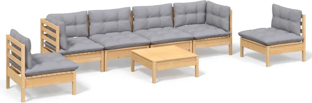 vidaXL Set mobilier grădină cu perne gri, 7 piese, lemn masiv de pin