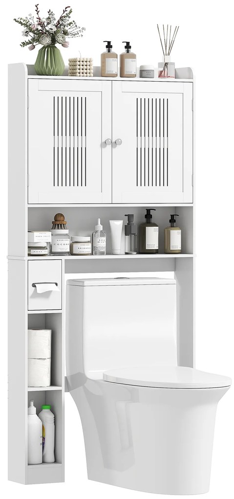 HOMCOM Mobilier WC deasupra toaletei mobilier baie cu dulap cu două uși și suport pentru hârtie 80x19,5x170cm alb | Aosom Romania
