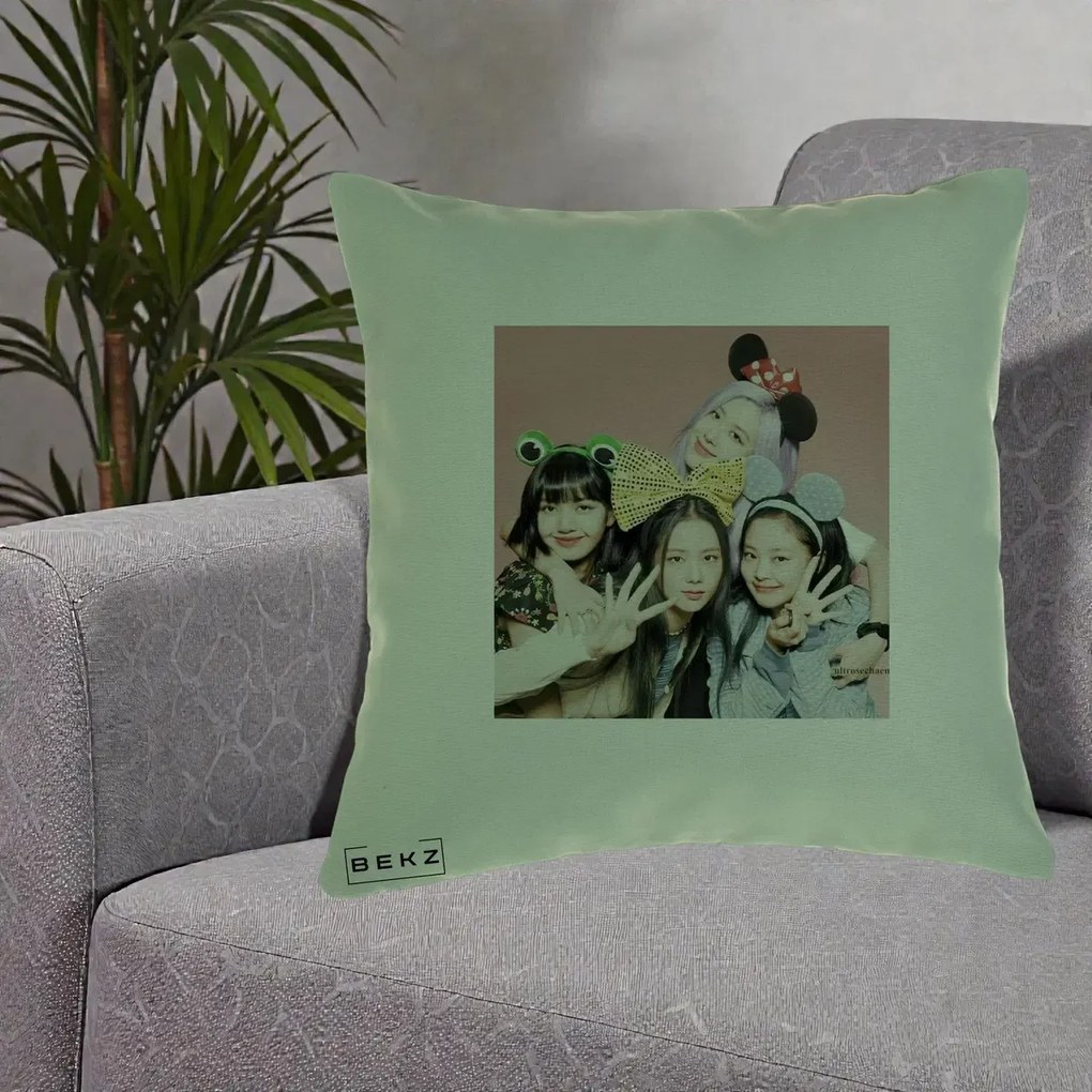 Perna Personalizata K-pop BLACKPINK Accesorii Haioase, 40x40 cm, Verde, Husa Detasabila, Perna Inclusa, BEKZ®