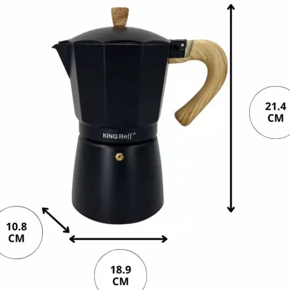 Cafetiera moka Kinghoff KH 1887, 9 cesti, 450 ml, Aluminiu, Inductie, Negru