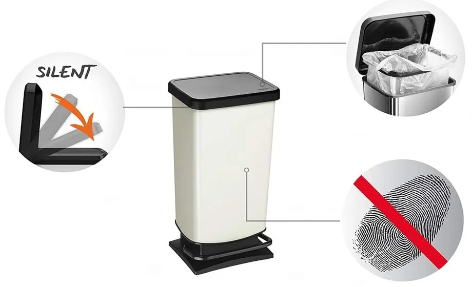 Coș de gunoi negru cu pedale din plastic reciclat 40 l Paso - Rotho