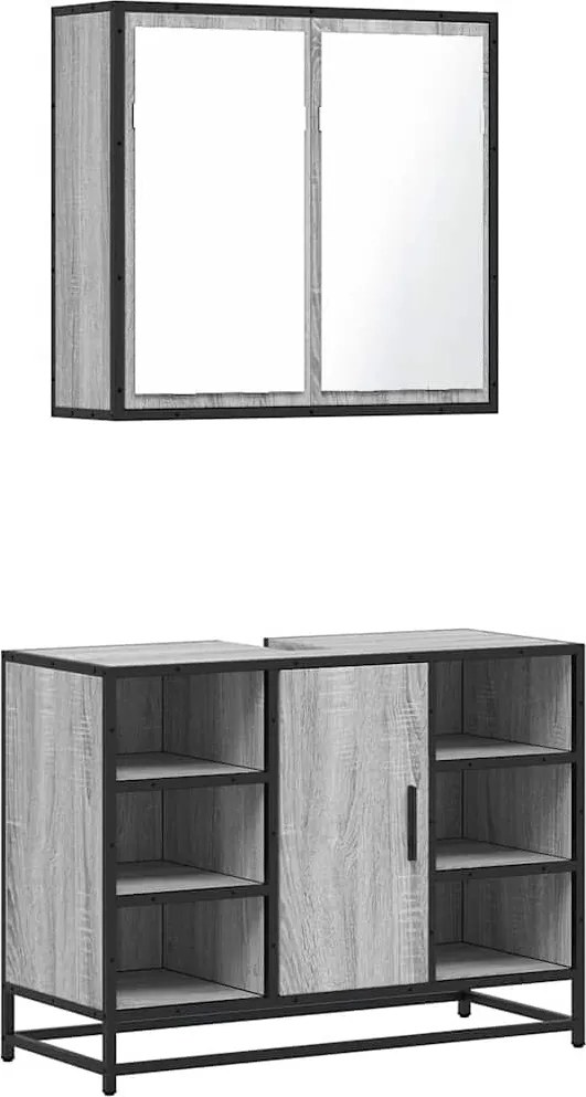 vidaXL Set mobilier de baie, 2 piese, gri sonoma, lemn prelucrat