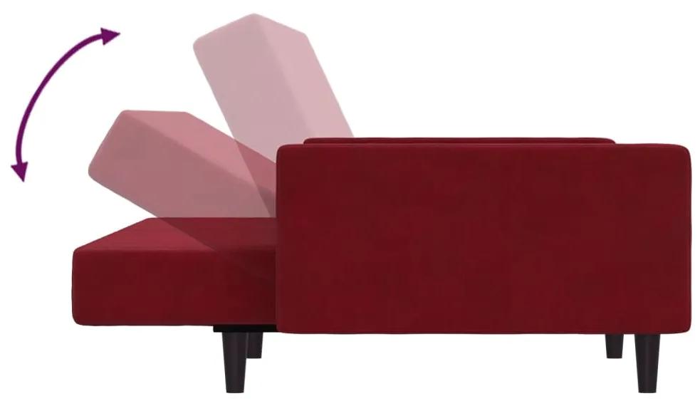 Canapea extensibila cu 2 locuri si taburet, rosu vin, canapea Bordo, Cu suport de picioare
