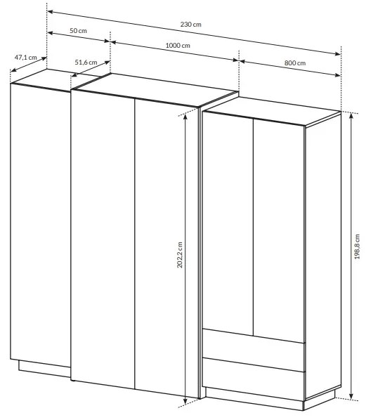 Dulap de haine Three 230 (Stejar craft auriu + Alb). 1071395