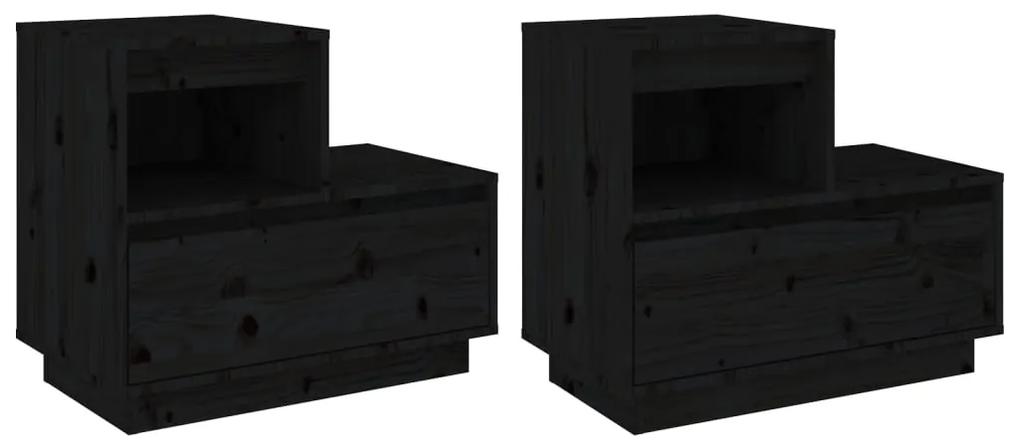 Noptiere, 2 buc, negru, 60x34x51 cm, lemn masiv de pin 2, Negru