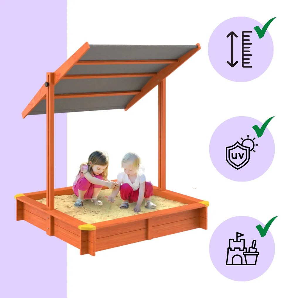 Spielwerk Cutie de nisip cu acoperiș Sami, din lemn de brad, 120x120x120cm