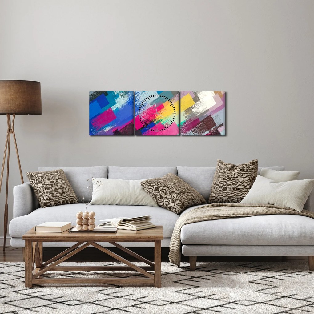 Tablou - Dungi colorate cu pensula (cu ceas) (90x30 cm)