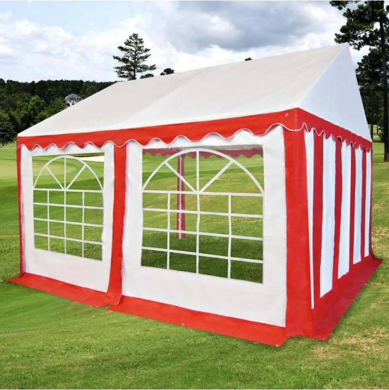 Pavilion de grădină PVC 4 x 4 m, roșu și alb