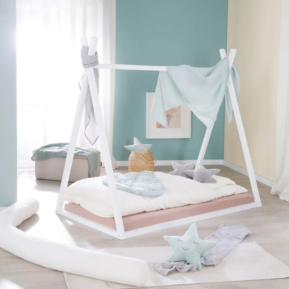 Pat pentru copii alb de tip casă 70x140 cm Montessori – Roba