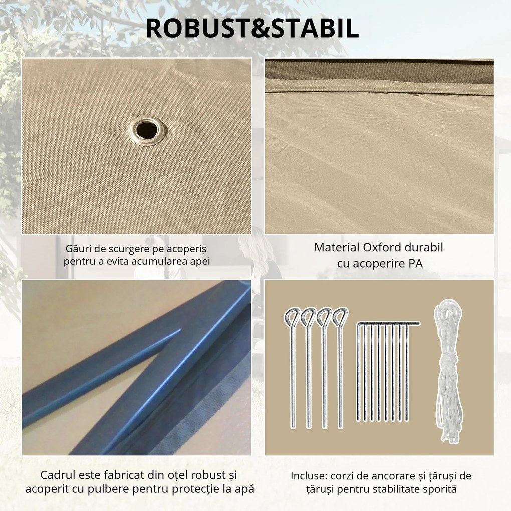Outsunny Foișor Pliabil cu Plasă de Tânțari, Baldachin Dublu, Înălțime Reglabilă și Geantă de Transport, 330x330x288 cm, Bej | Aosom Romania