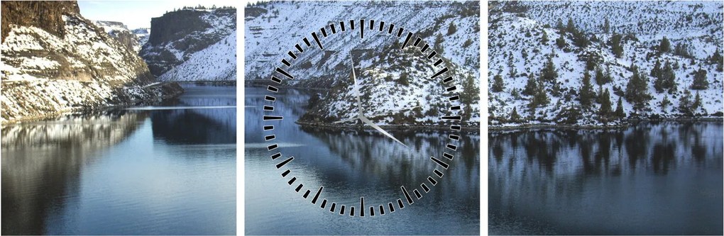 Tablou - peisaj de iarnă cu lac (cu ceas) (90x30 cm)