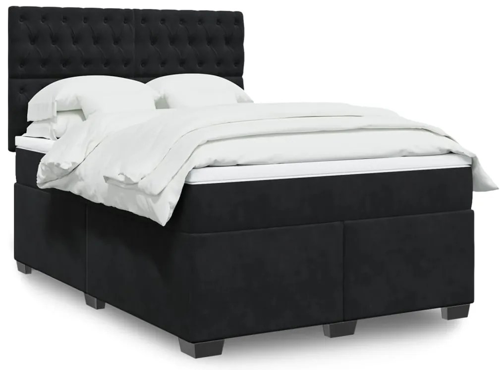vidaXL Pat box spring cu saltea, negru, 140x200 cm, catifea