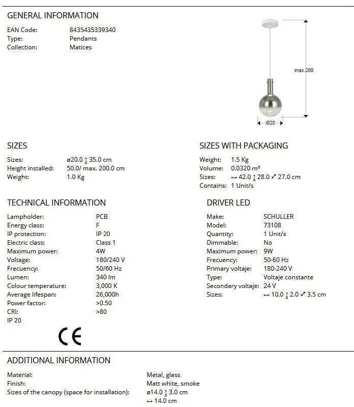 Pendul LED design modern Matices alb/fumuriu