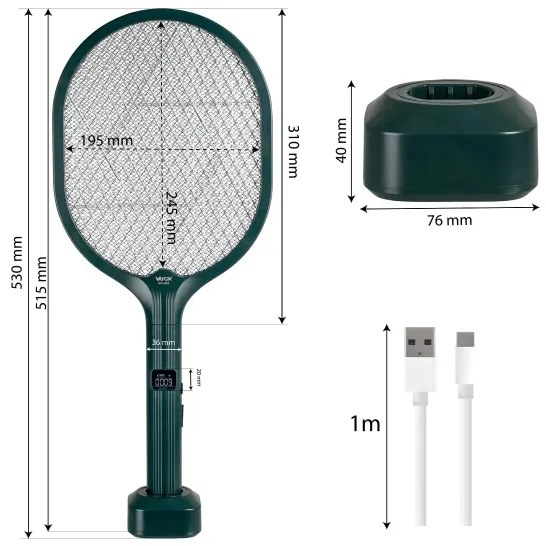Paletă LED electrică anti-insecte 2 în 1 1200 mAh/5V verde