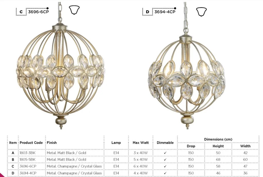 Lustra suspendata stil traditional Flow 5L 1805-5BK SRT