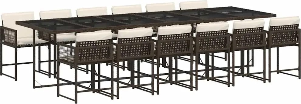 vidaXL Set mobilier de grădină, 13 piese, maro, cu perne, poliratan