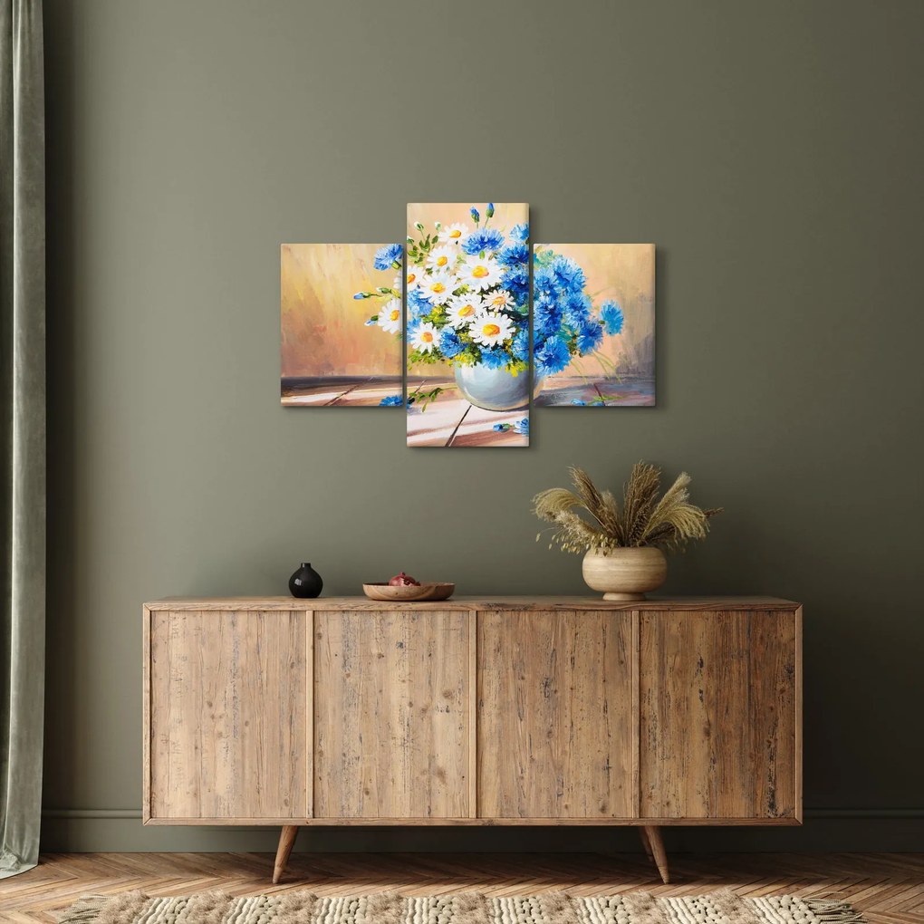 Tablou pictat cu vaza și flori (90x60 cm)