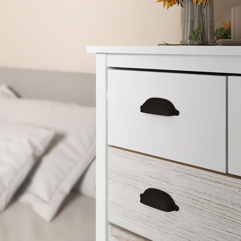 HOMCOM Comodă 5 sertare mobilier de depozitare cu mânere, 70 x 38 x 85 cm, alb | Aosom Romania