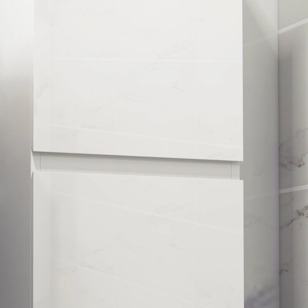 kleankin Dulap Înalt pentru Baie, Dulap cu Finisaj Lucios, Rafturi Reglabile, 2 Dulapuri, Organizator Baie, 35 x 25 x 120 cm, Alb Lăcuit | Aosom Romania