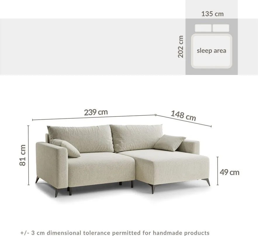 Colțar bej extensibil/cu spațiu de depozitare cu tapițerie din chenille (cu colț pe partea dreaptă/cu șezlong) Leon – Maison de Rêve