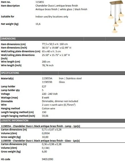 Lustra suspendata design LUX Duco L, alama antica 115855 HZ