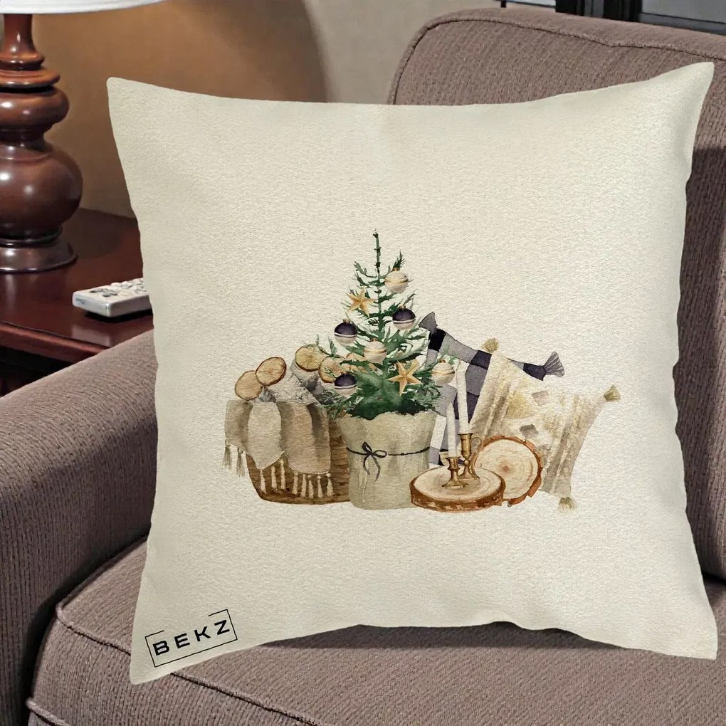Perna Decorativa Colt Cozy de Craciun Boho, 40x40 cm, Ecru, Husa Detasabila, Perna Inclusa, BEKZ®
