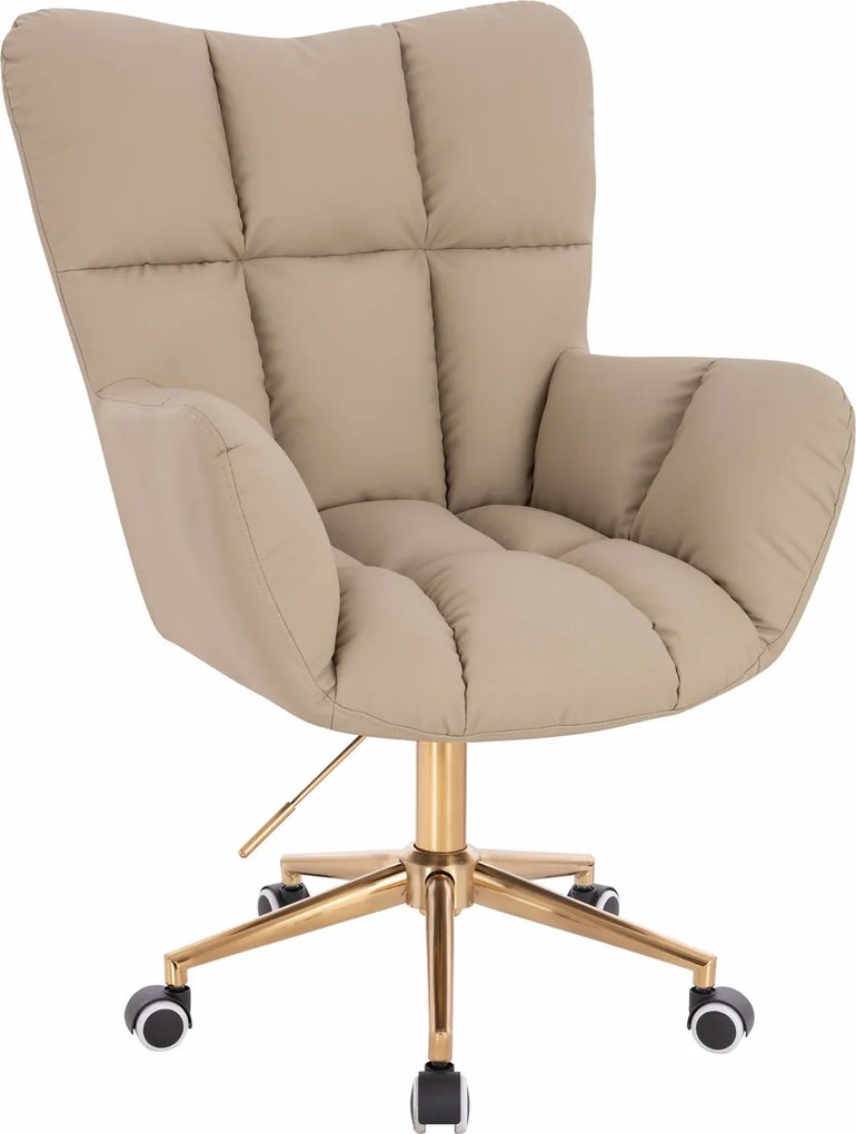 HR650K Scaun Crem Piele Ecologica Premium Soft cu Bază Aurie