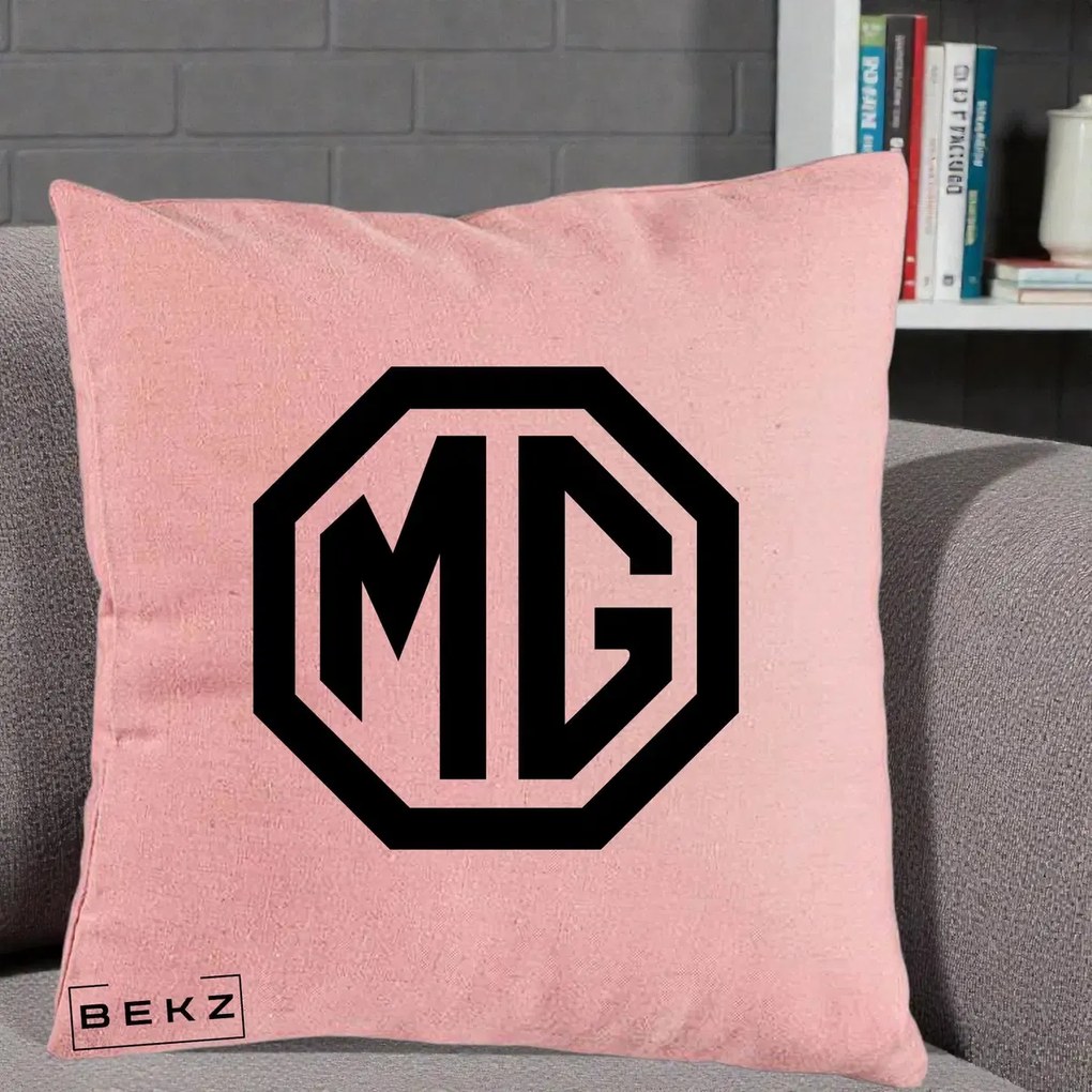 Perna Personalizata cu emblema MG, 40x40 cm, Roz, Husa Detasabila, Perna Inclusa, BEKZ®