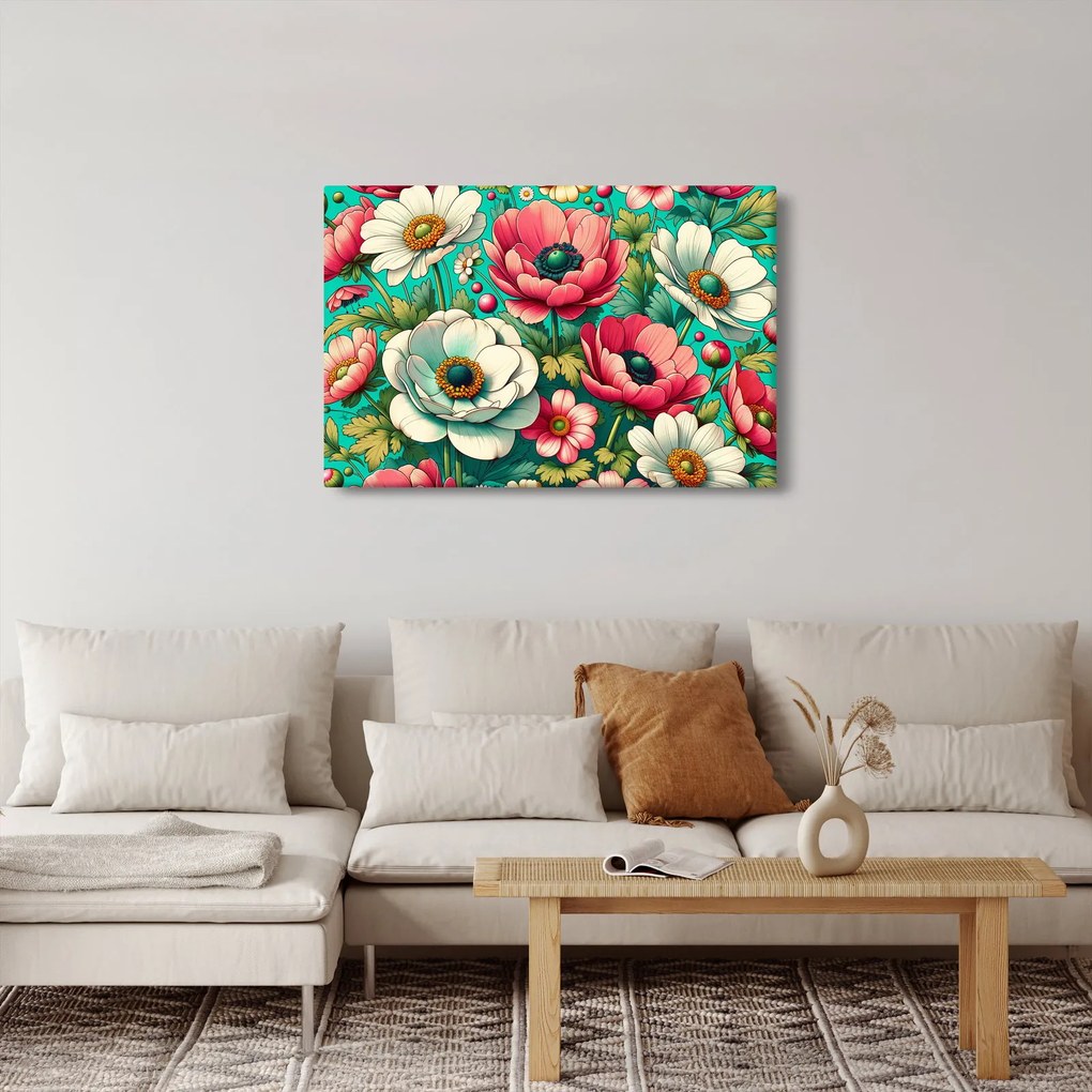 Tablou - Flori pe fundal albastru (90x60 cm)