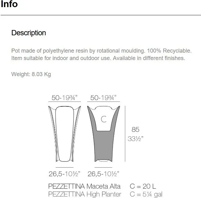 Ghiveci flori / Jardiniera plante de exterior / interior design modern premium PEZZETTINA PLANTER 50x50x85 56009R Vo