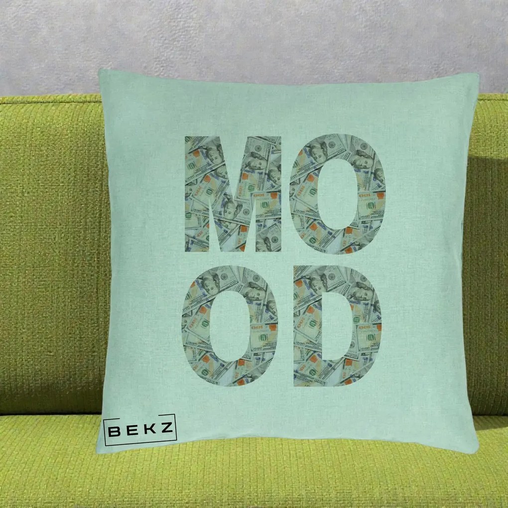 Perna Decorativa MOOD Money Grafic Urban, 40x40 cm, Verde Menta, Husa Detasabila, Perna Inclusa, BEKZ®