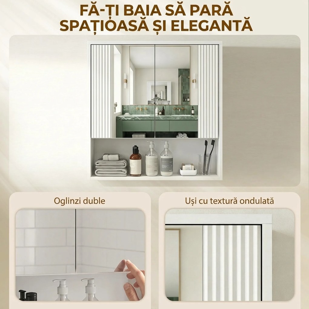 HOMCOM，Dulap de Baie Suspendat, Uși Soft-close, Raft Reglabil，60 x 16 x 60 cm，Alb | Aosom Romania