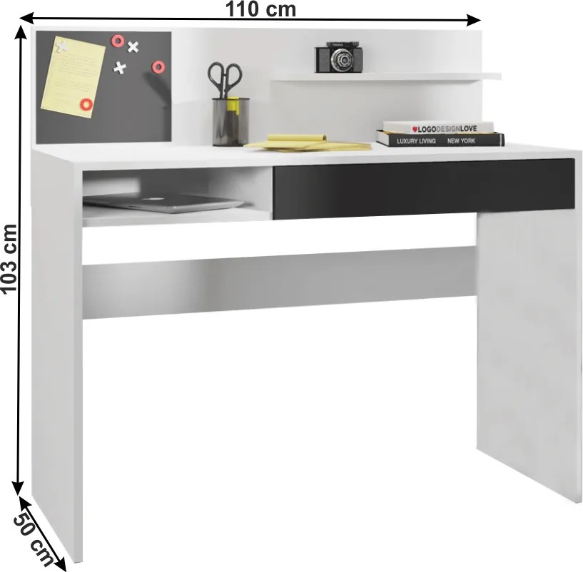 Birou PC cu placă magnetică, alb / negru, IMAN
