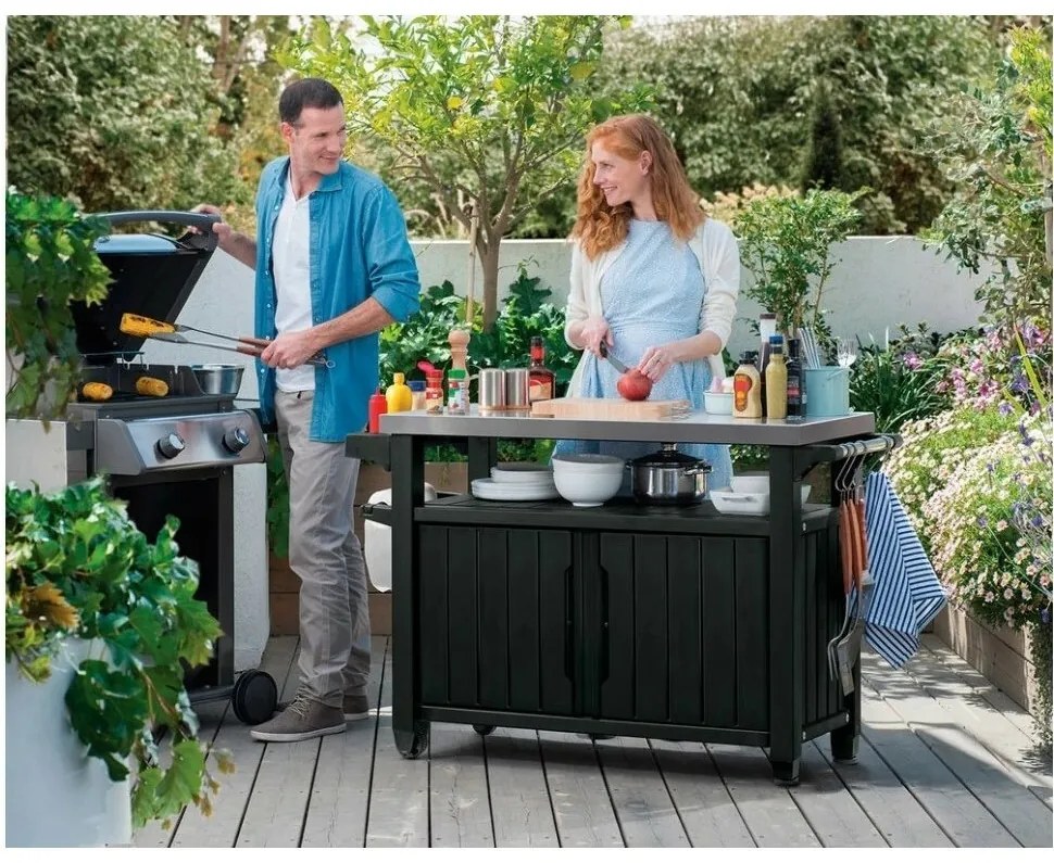 Masă multifuncțională pentru grătar de grădină Keter UNITY XL 270l grafit, 134 x 52 x 90 cm
