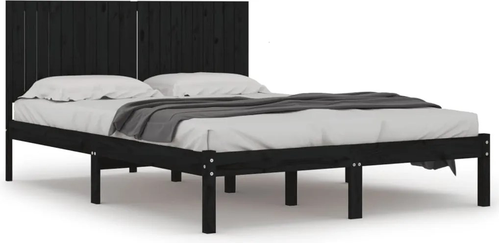 vidaXL Cadru de pat, negru, 200x200 cm, lemn masiv de pin