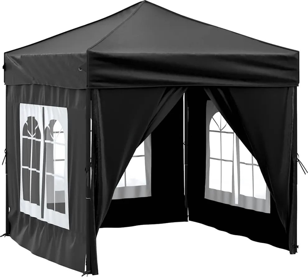 vidaXL Cort pliabil pentru petrecere, pereți laterali, negru, 2x2 m