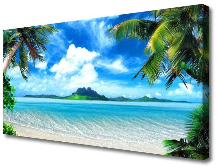 Tablou pe panza canvas Palm Sea peisaj copac Maro Verde Albastru