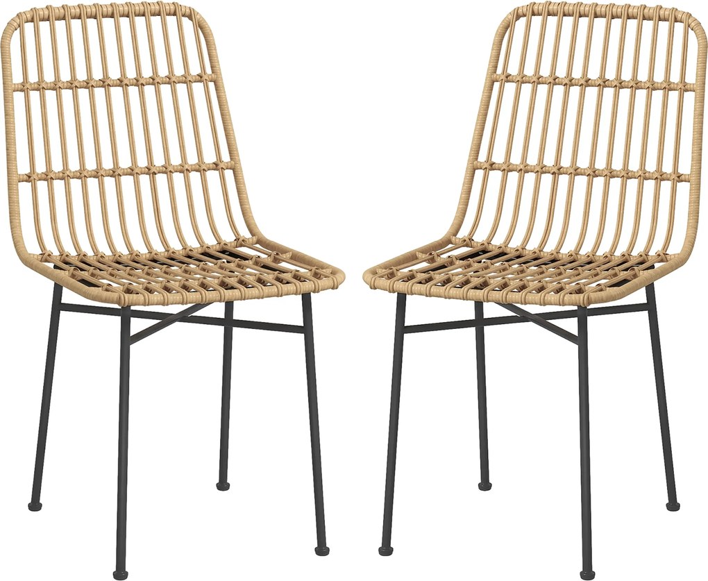 HOMCOM Set 2 Scaune pentru Bucătărie și Living Stil Boho, Scaune Moderne din PE Ratan și Oțel, 45x57x83 cm, Galben | Aosom Romania