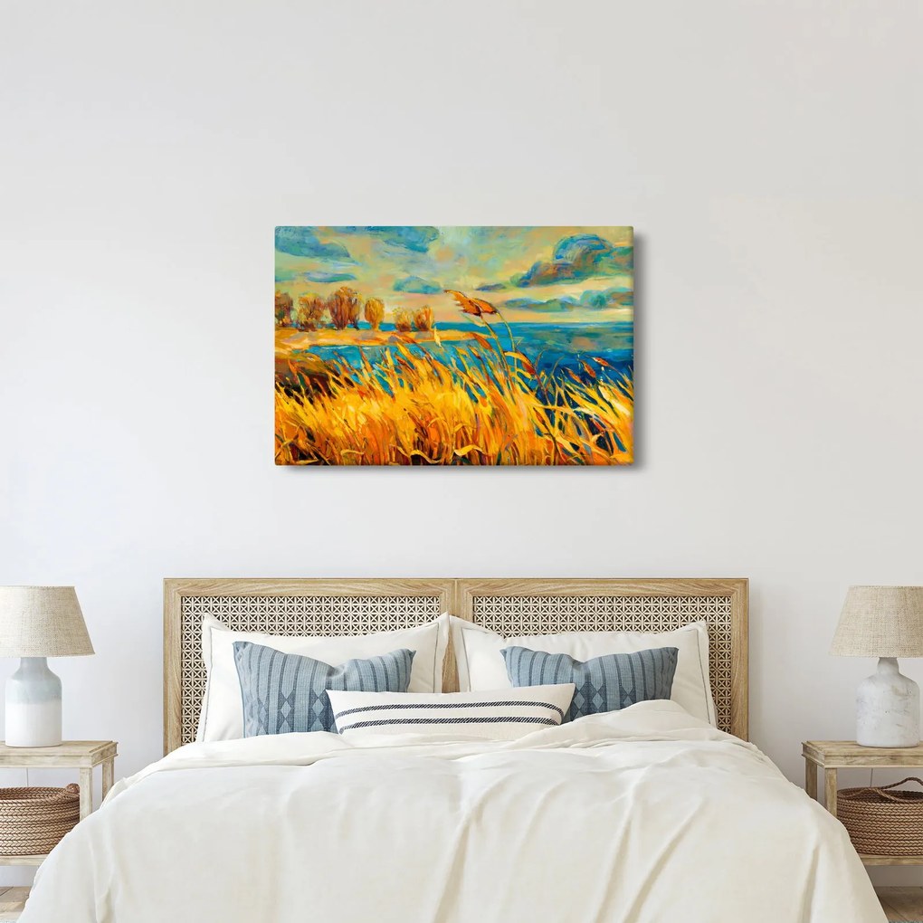 Tablou - Apus de soare peste lac, pictură acrilică (90x60 cm)