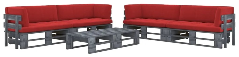 3066991 vidaXL Set mobilier din paleți cu perne, 6 piese, gri, lemn pin tratat