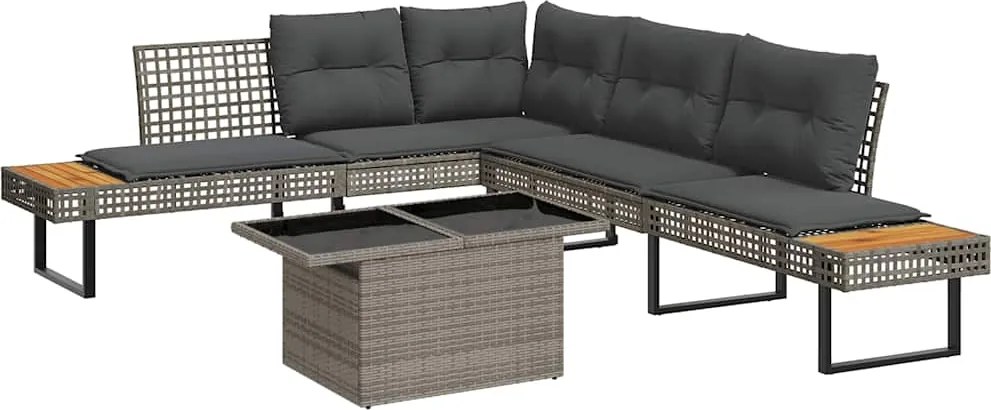 vidaXL Set canapea de grădină 2 piese cu perne gri sticlă/poliratan